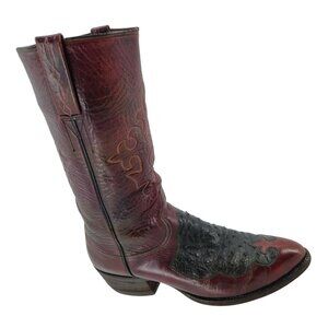 Vintage Lucchese San Antonio Exotic Ostrich Mens 9D Black Cherry Leather Cowboy